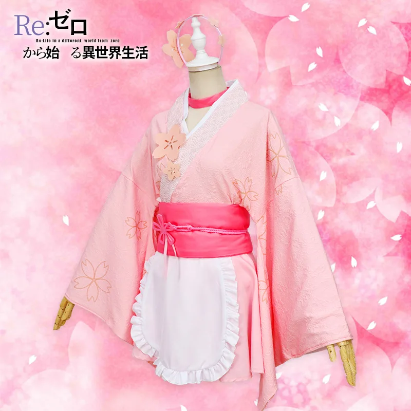 Re: Life in a different world from zero Anime Cosplay Costume Ram Rem Sakura Kimono Maid Outfit Halloween Costumes For Women