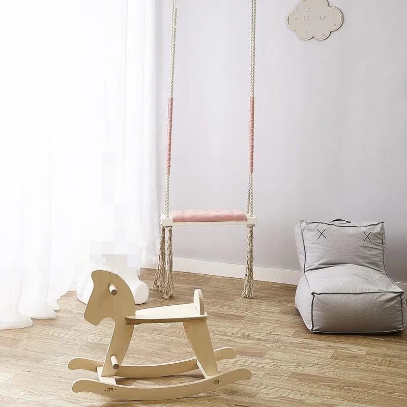 Child Swing Chair kid Hanging Swings Set Children Toy Rocking Solid Wood Seat with Cushion Safety Baby Indoor Baby Room Decor