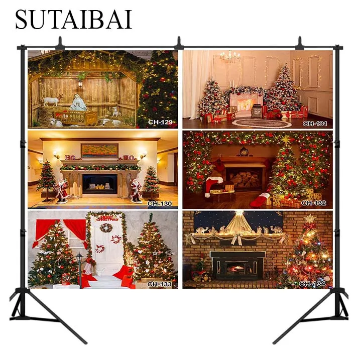 

Christmas Fireplace Backdrop Photography Christmas Tree Vintage Rustic Wood Wall Xmas Photo Background Windows Winter Photocall