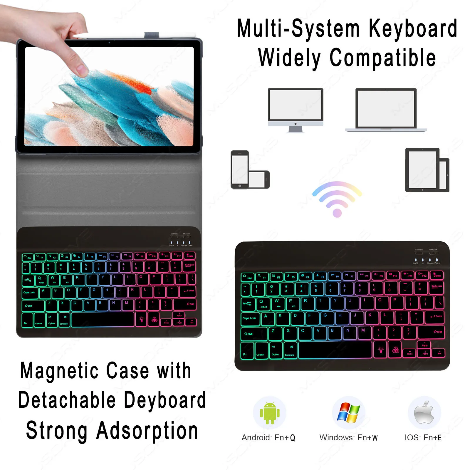 for Samsung Galaxy Tab A8 10.5 2021 Keyboard Case with Keyboard Rainbow Backlit Wireless Arabic Russian Spanish Korean AZERTY