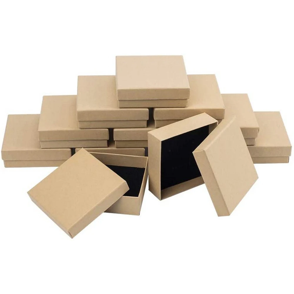 18Pcs Cardboard Jewelry Gift Boxes Set brown Square Pendant Ring Necklace Bracelets Earring Gift Packaging Boxes With Spong