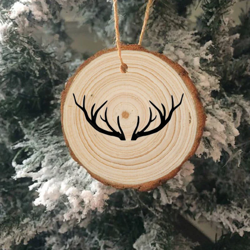 Antlers Wood Slice Ornament Christmas Tree Deer Head Ornament 2021 Holiday Ornaments Rustic Christmas Tree Decorating