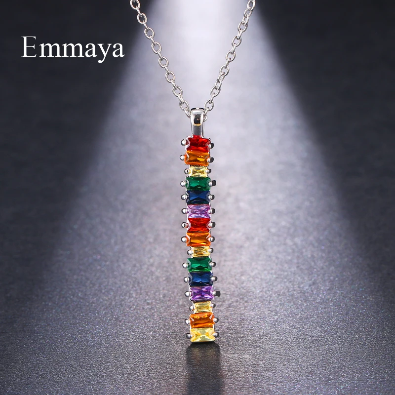 Emmaya Simple Series Vertical Line-shape Dazzling Necklace With Rainbow Cubic Zircon Charming Jewelry Gift Fashion Statement