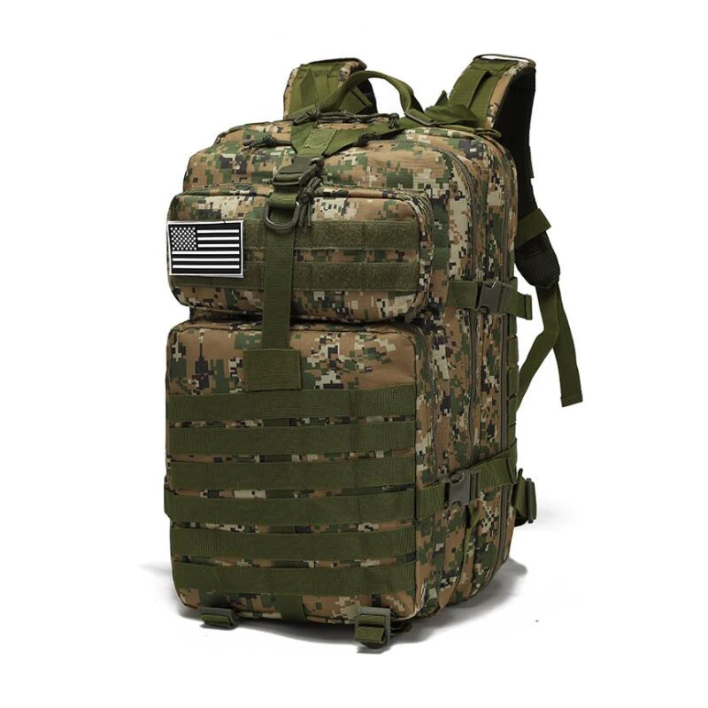 Large Capacity Tactical Army Assault Backpack, Outdoor 3P Molle Pack, Men for Trekking, Camping, Hiking, Camo, 45L