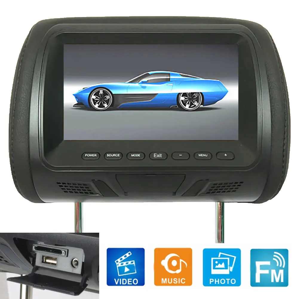 Universal 7 Inch Car Headrest Monitor Rear Seat Pillow Entertainment Multimedia 13 18cm Headrest MP4 MP5 Player