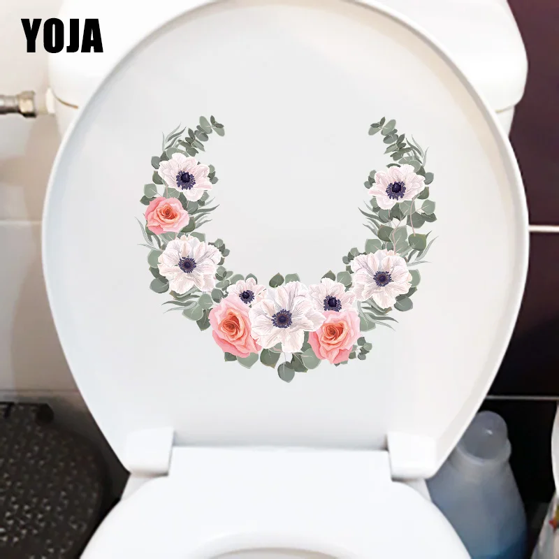 YOJA 24.2×21.5CM Elegant Peony Wreath Living Room Wall Stickers Creative WC Toilet Decoration T1-3044