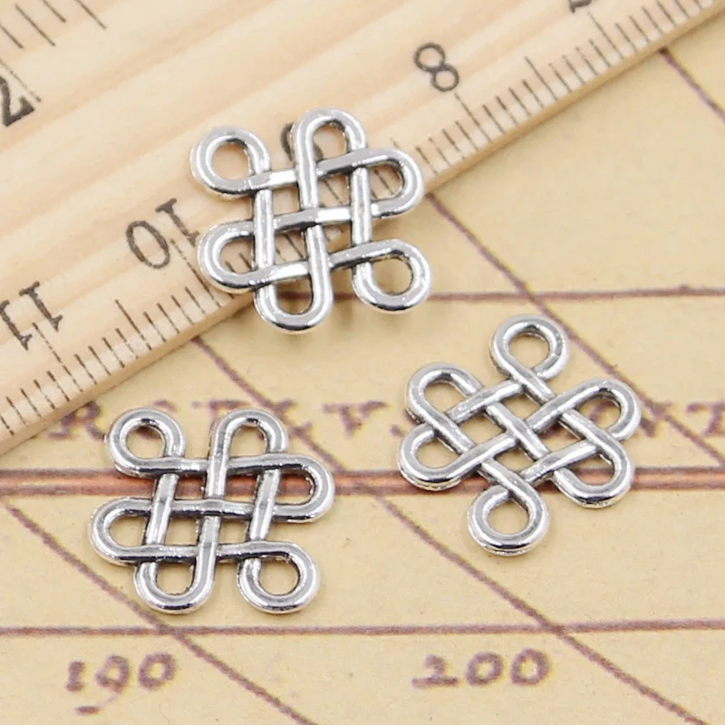 30pcs Charms Chinese Knot Connector 17x14mm Tibetan Silver Color Pendants Antique Jewelry Making DIY Handmade Craft