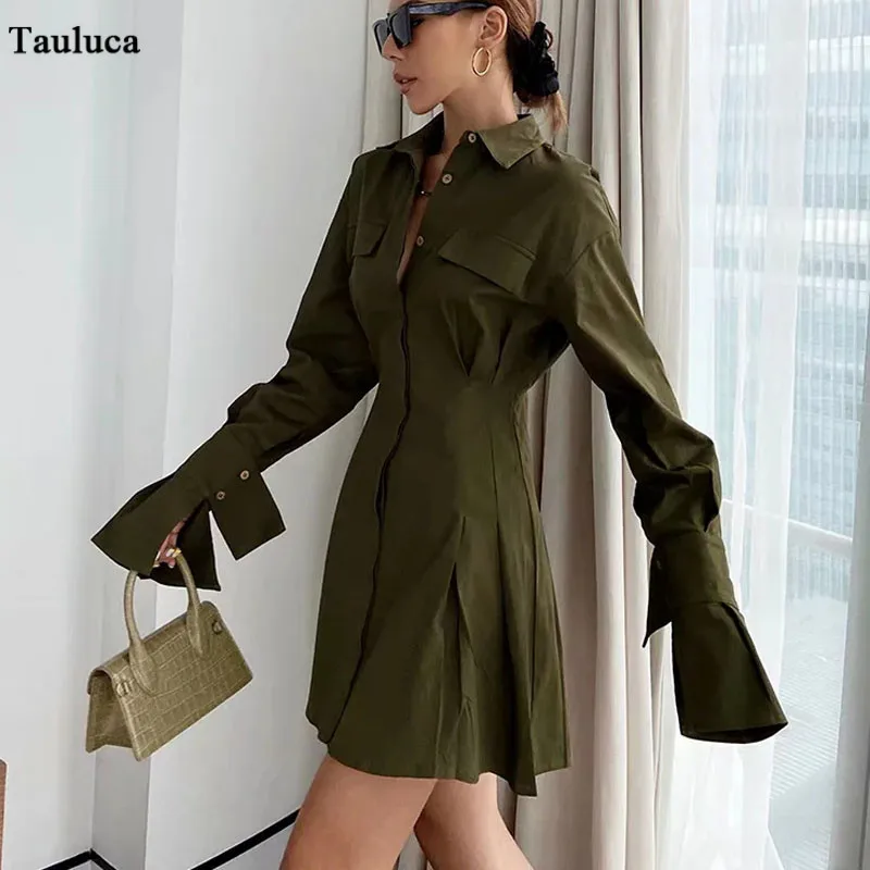 

Women Solid A-Line Above Knee Mini Party Dress Femme Sexy Summer Dress Harajuku Dress England Style Regular Army Green Clothes