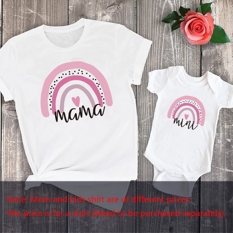 Pelele para mamá y bebé, ropa de algodón para la familia a juego de 0 a 24 meses, Mini Camiseta con estampado de arcoíris, Tops bonitos