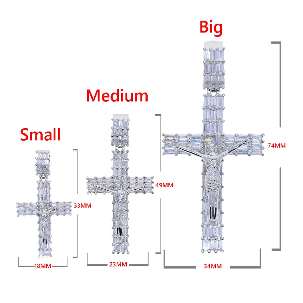 Hip Hop Fashion CZ Cross Pendant Necklaces For Men Women Iced Out Bling Jesus Rope Chain Jewelry