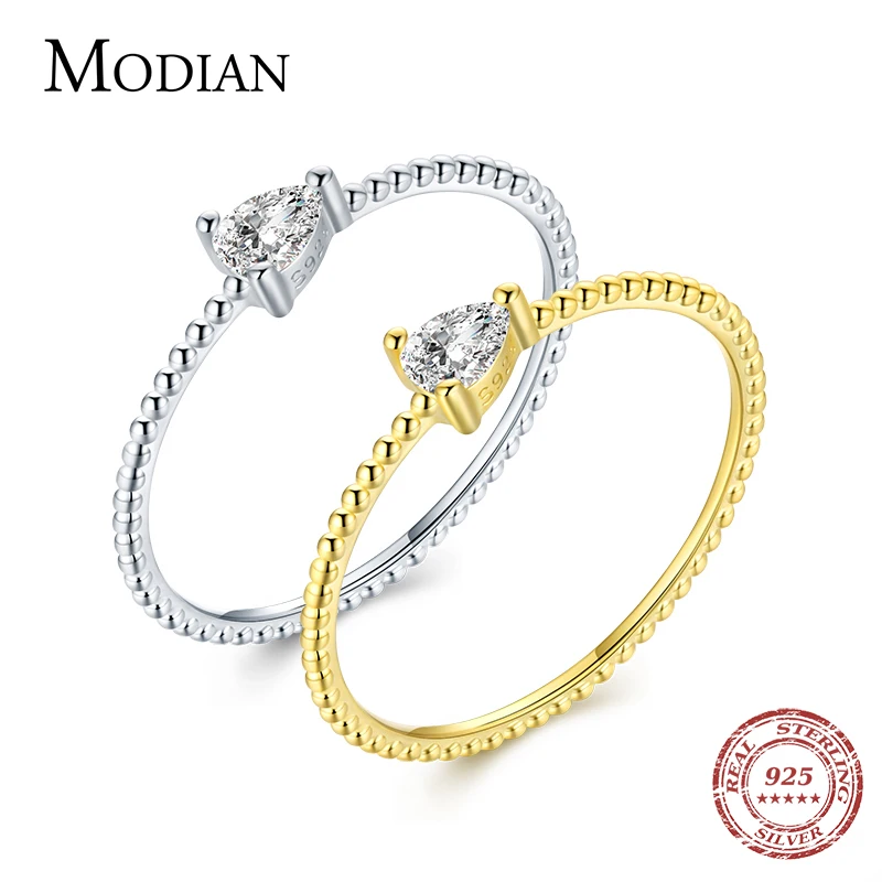 

MODIAN Genuine 925 Sterling Silver Beads Band Small Water Drop Shape CZ Rings For Women Couple Gift Wedding Statement Jewelry