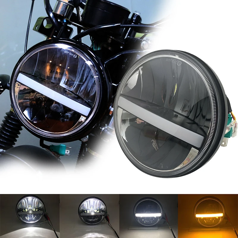 7 inch Motorcycle LED Headlight High/Low Beam DRL Headlamp Fog Light Passing Lamps Moto Spotlight Black with Cover 12V