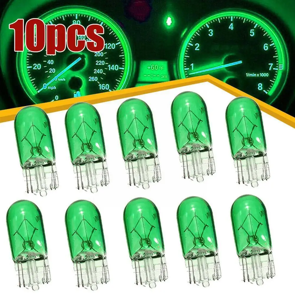 10x T10 Halogen Bulb Green Color 12V 3W Bright Side Instrument Wedges Lamp Light Source Car G4K2