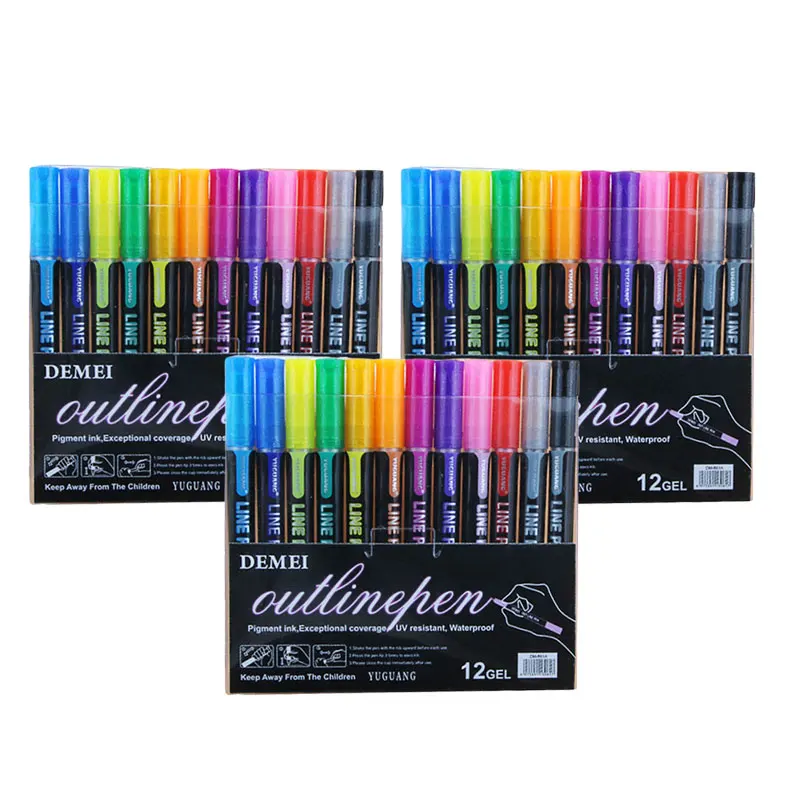12 Colors Double Line Pen Metallic Color Outline Out line Marker Pen Glitter for Drawing Painting Doodling School Art Supplies