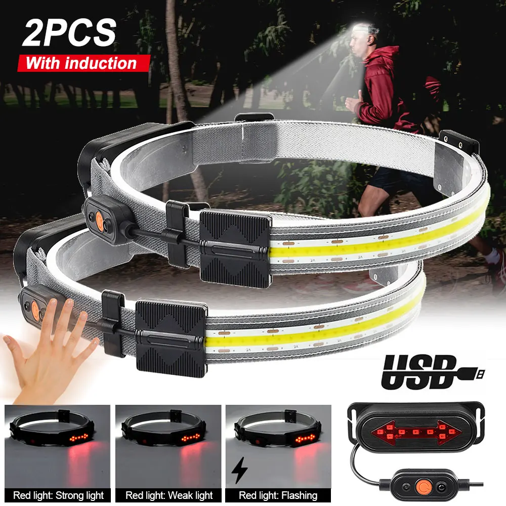 

COB LED Sensor Headlamp Waterproof Night Running Small Headlamp USB Charging Flood Light Work Light for Camping Cycling Fishing