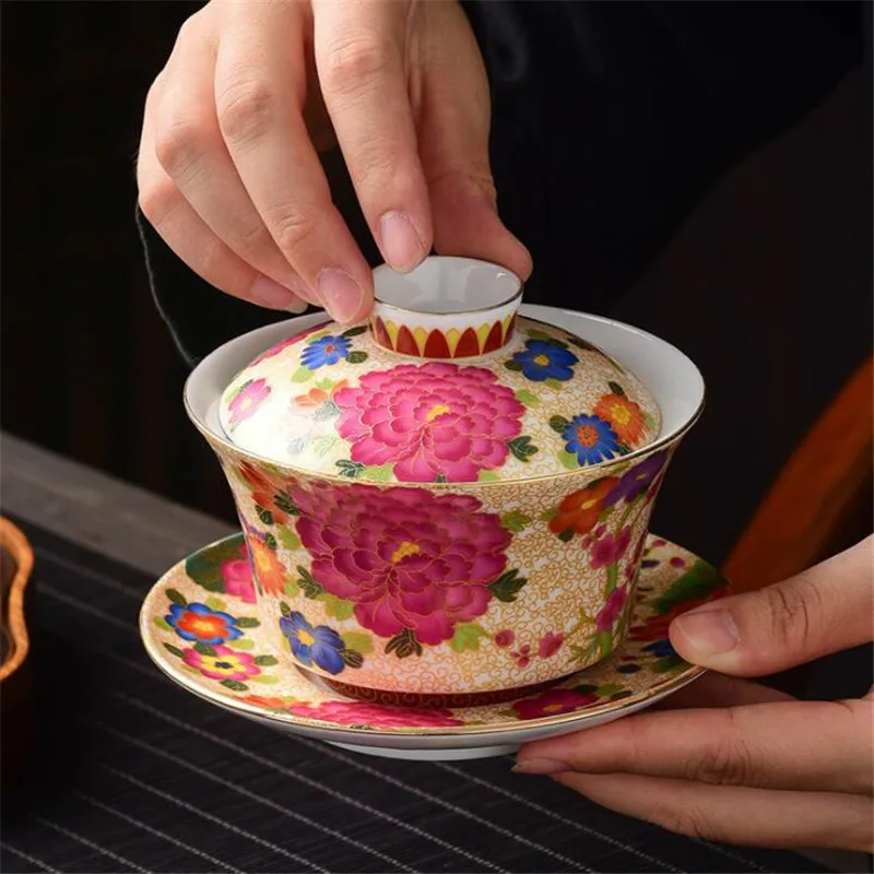 280ml Retro Dragon Phoenix Ceramic Gaiwan Teacup Handmade Tea Tureen Bowl Chinese Porcelain Teaware Drinkware Personal Cup Gift