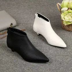 2021 Europea NEW Women Ankle Boots,Autumn/Winter Shoes,Naked Botas,Pointed Toe,Low Kitten Heel,Back Zip,WHITE,BLACK,Dropshipping