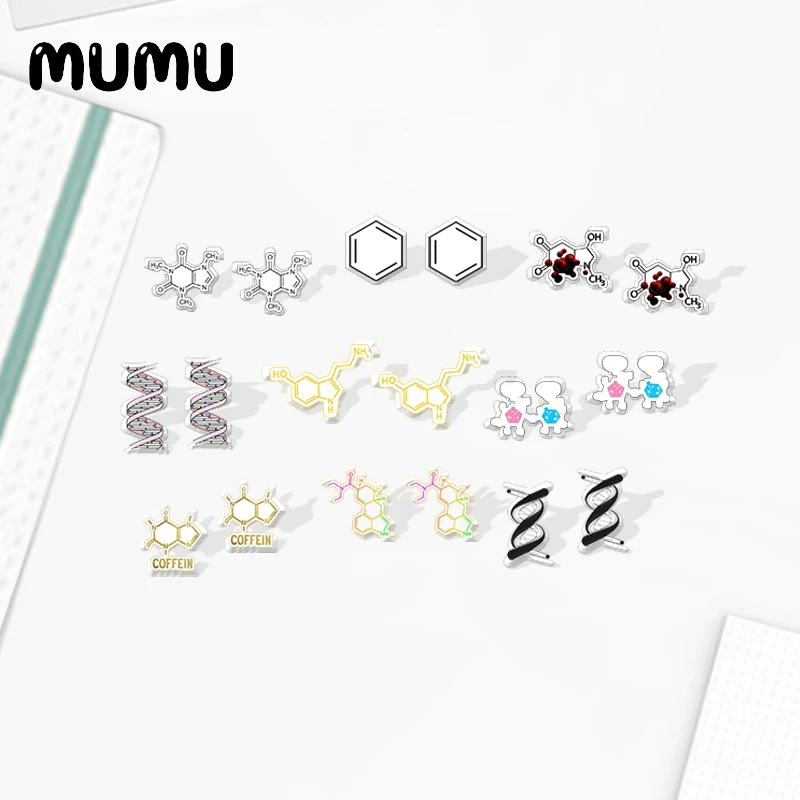 2021 New Structural Formula Stud Earring Resin Jewelry Epoxy DNA Acrylic Earrings Handmade Gifts