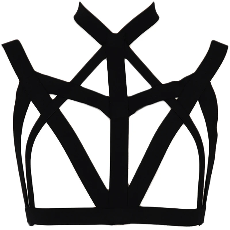 Woman Neck Goth Body Harness Belt Open Chest Sexy Lingerie Cage Bra Edgy Black Bondage Body Cage Elastic Harness Bra