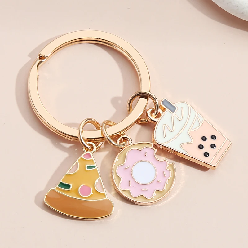 Cute Keychain Ice Cream Cake Pearl Milk Tea French Fries Hamburger Key Ring Food Key Chains Dessert Gifts DIY Handmade Jewelry