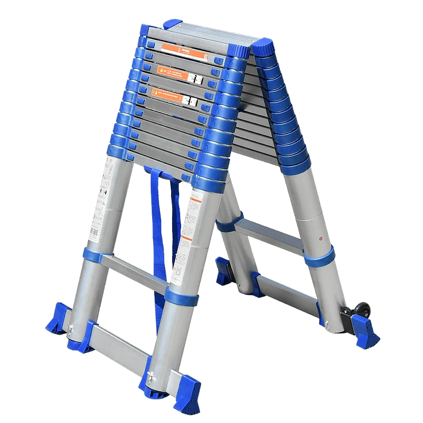 JJS511 High Quality Thickening Aluminium Alloy Herringbone Ladder Portable Household 9+9 Steps Telescopic Ladders (2.65M+2.65M)