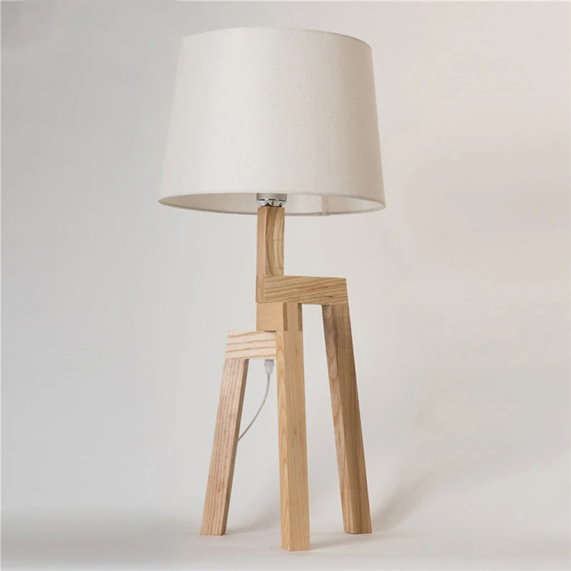 Nordic Solid Wood Table Lamp Bedroom Bedside Desk Hotel Room Loft Creative Simple Eye Protection LED Rural Style Light