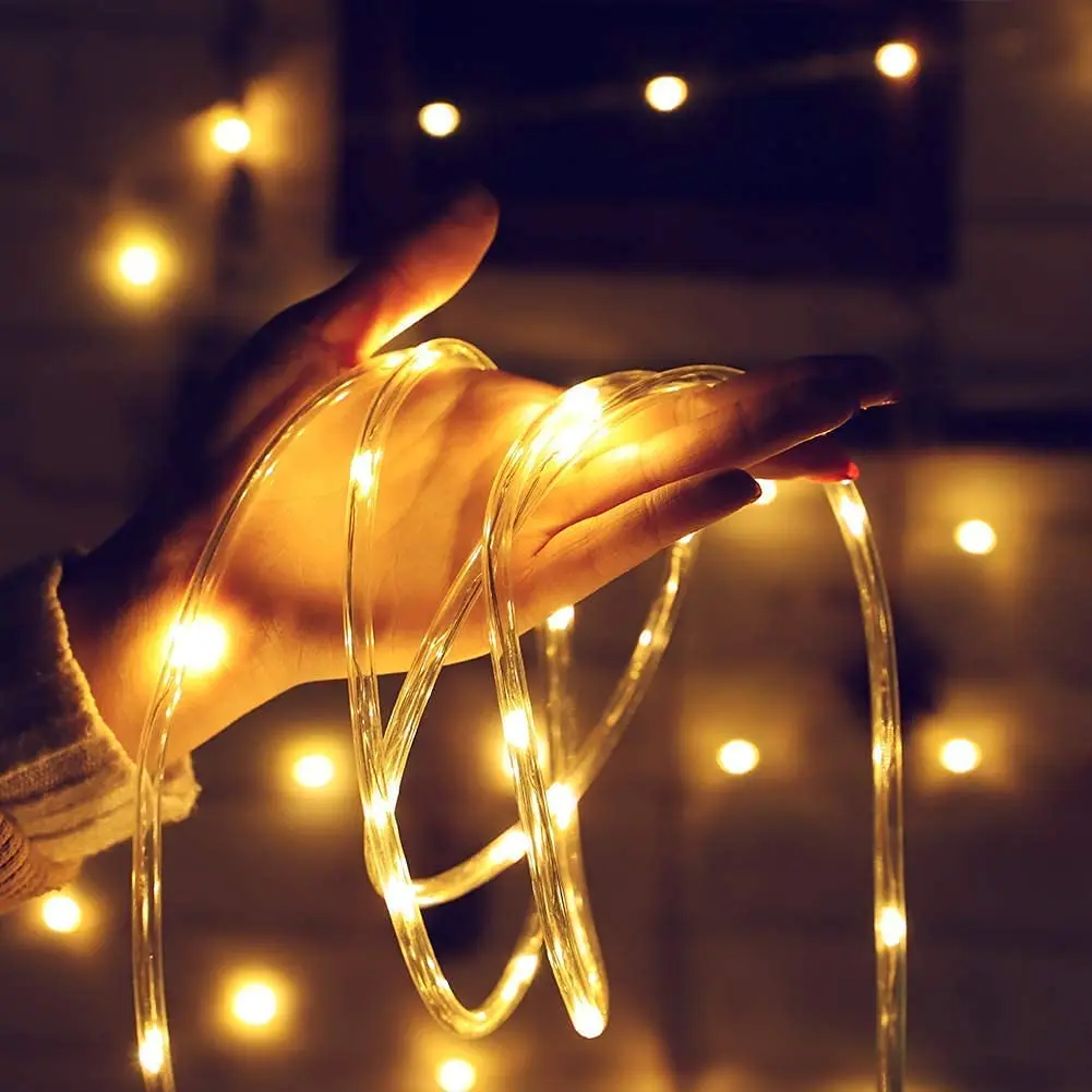 Kerstmis Nieuwjaar Garland Street Garland Winter Solar Led Tube Rope String Light Outdoor 7/12/22M
