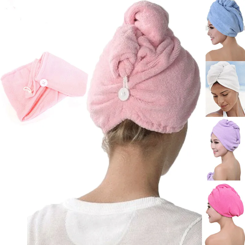 New Swimming Towel Rapid Fast Drying Hair Hat Absorbent Towel Cap Turban Wrap Soft Shower Hat Elastic Ring And Fixed Button