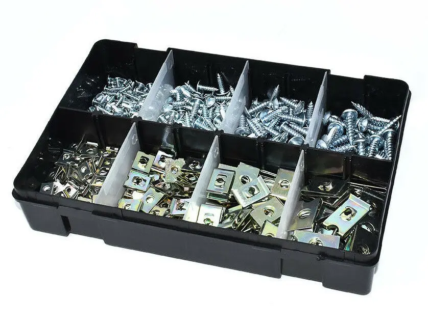 200PCS New Boxed Metal U-shaped Clip+Screw Clip Auto Car Self-Tapping Screws Car Fastener Clamp Mounting Fastener Clips