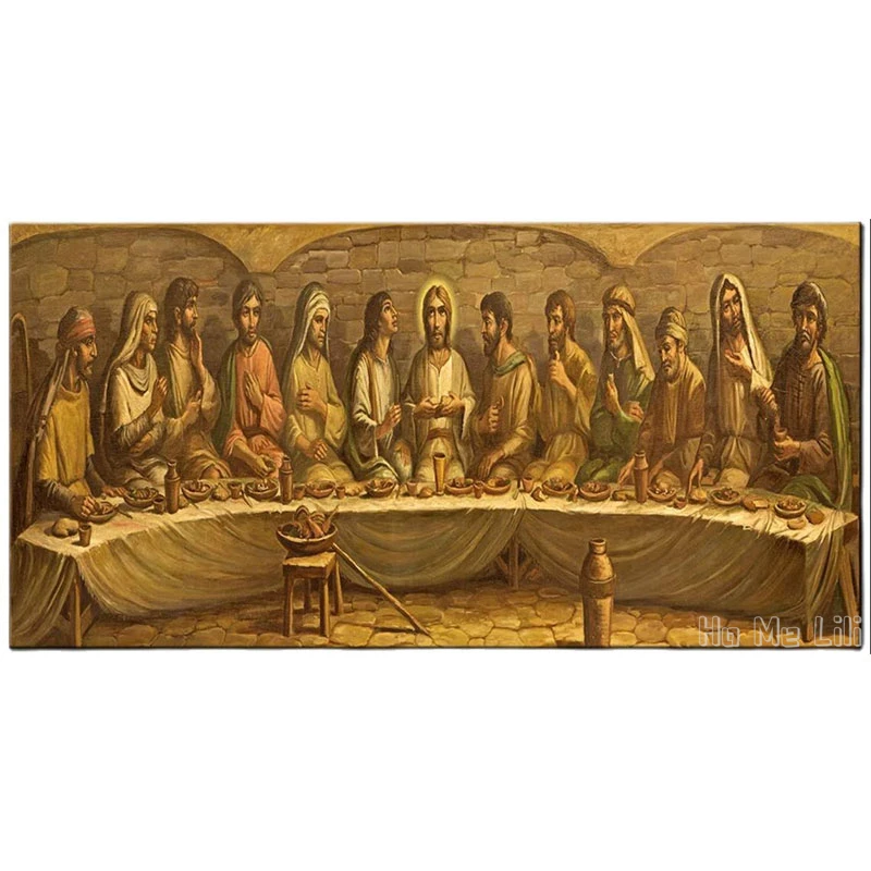 Christian Pictures The Last Supper Golden Canvas Wall Art Artwork Jesus Painting Home Decor For Living Room