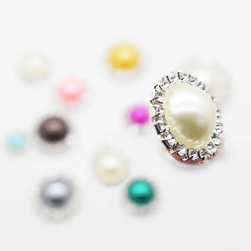 Trend 10 pcs/set Various size Rhinestone Diamond Button Mixed Color Pearl Button Wedding clothing Hand-sewn Girl Decoration Make