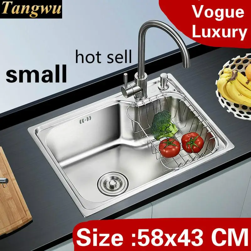 

Free shipping Apartment vogue luxury small kitchen single trough sink wash vegetables 304 stainless steel 580x430 MM