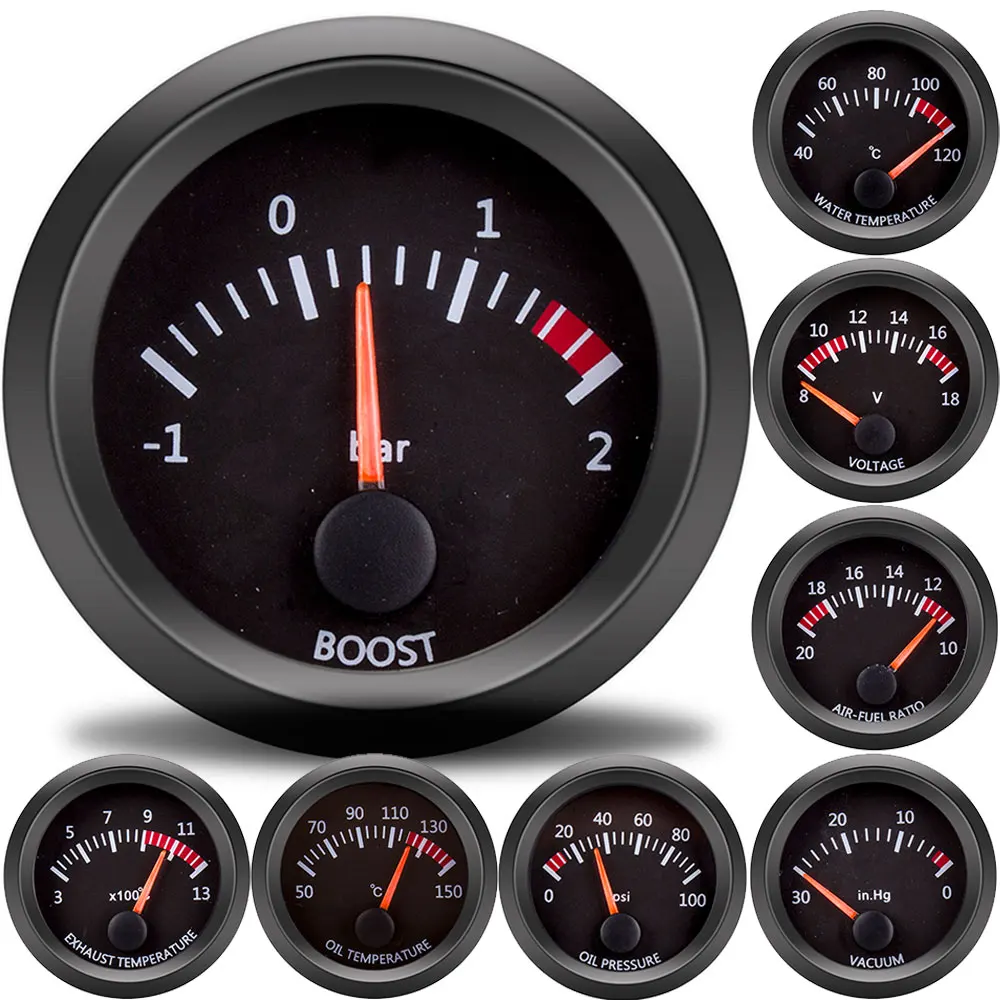 car boost gauge bar 2inch 52mm Exhaust gas temp turbo boost meter water temp oil temp oil press psi Air fuel gauge voltmeter 12v