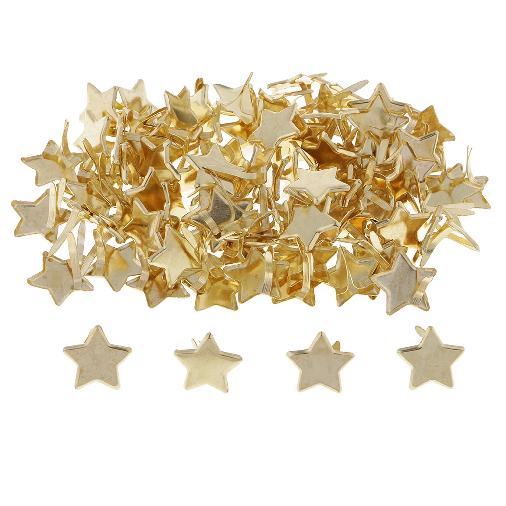 100x Gold Star Head Split Pin Metal Brads Paper Fasteners for Scrapbooking Paper Craft Card Making Kids DIY Craft