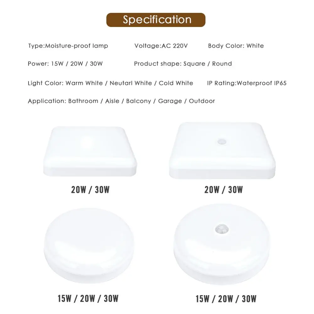 LED Ceiling Light Surface Mounted PIR Motion Sensor Night Lamp 30W 36W Kitchen Basement 220V 240V Home Panel Lighting Fixture