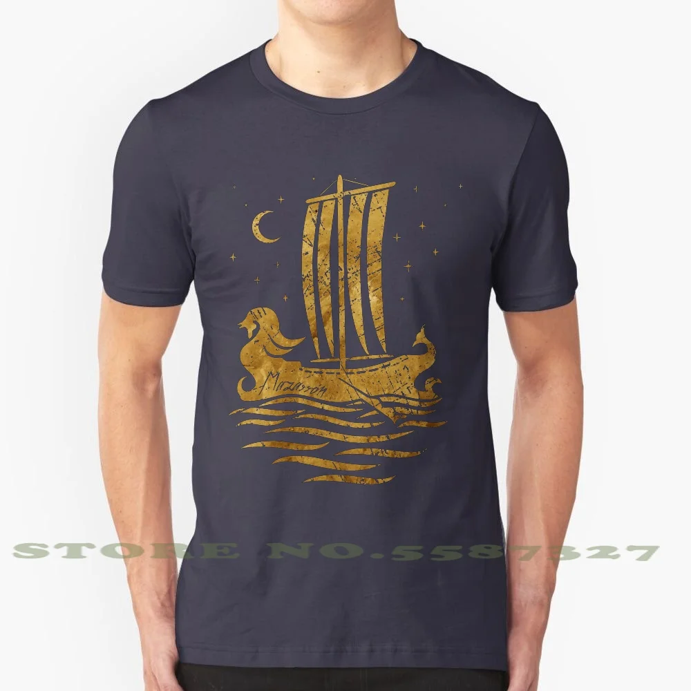 Phoenician Ship-Gold Edition 100% Pure Cotton T-Shirt Phoenician Ship Submit Mazarrón Spain Murcia Dragon Water Sea Black