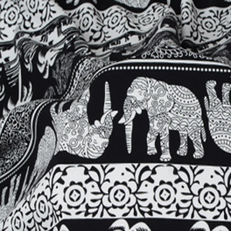 1 Meter Black Mixed White Viscose Elephant Coconut Tree Rayon Fabric Elephant Patchwork Soft Smooth Fabric For Shirt Baby Cloth