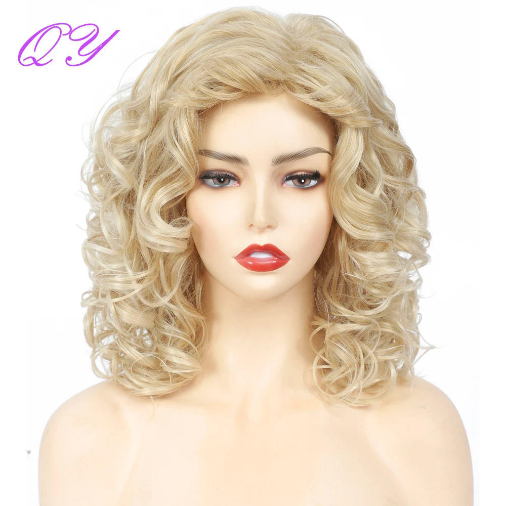 Synthetic Wig For Women Blonde Golden Natural Short Wavy Curly Middle Part Daily Party Wear High Temperature Ladies Hair Wigs