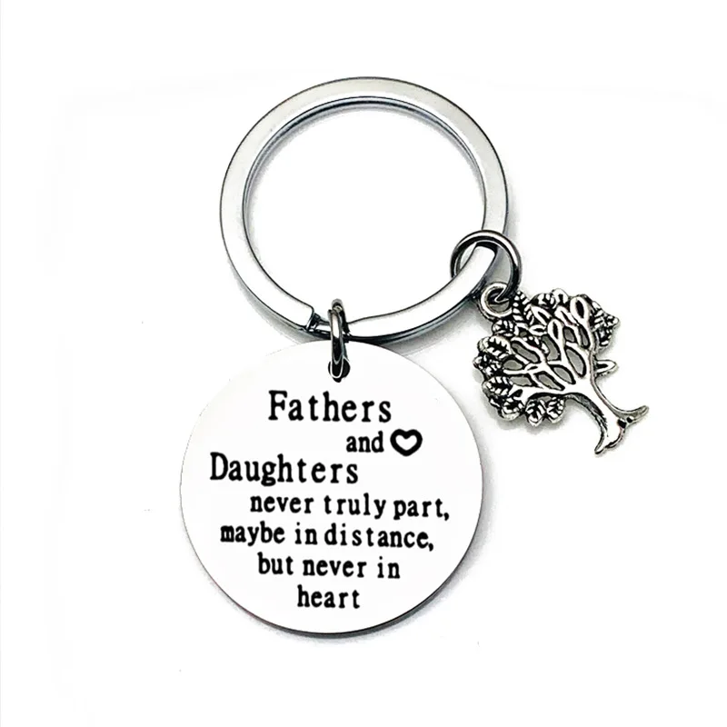 Tree of Life Dad Father Stainless Steel Pendant Keychain Keyring Fathers and Daughters Keyfob Birthday Gifts for Dad Grandfather