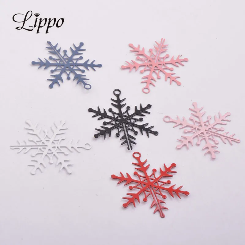 50pcs AC315 20*25mm Painted Brass Christmas Snowflake Charm Filigree Watermark Jewelry  Earring Findings