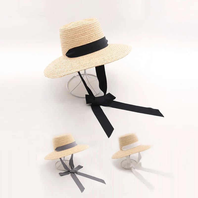 

European American New Natural Raffia Ribbon Bowknot Big Wide Concave Top Summer Ladies Travel Sunshade Straw Hat Chapeu Feminino