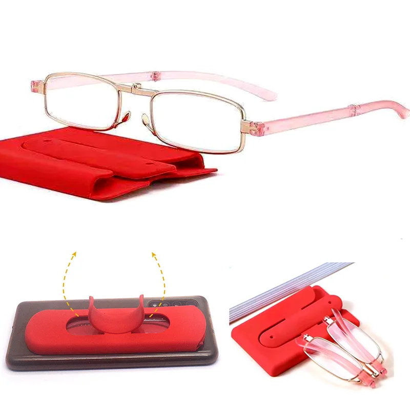 

Hot Sale Portable Anti Blue Light Reading Glasses Women Clear Magnifying Presbyopic Glasses be Attached to Phone Case