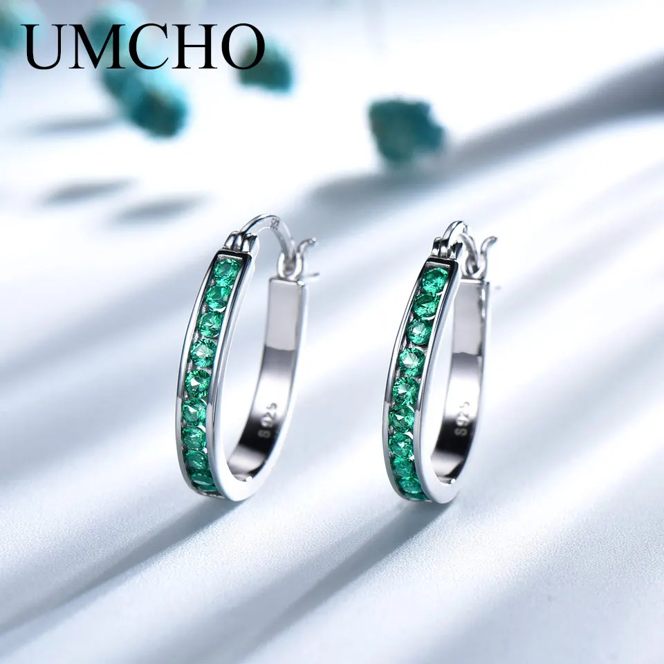 UMCHO 925 Sterling Silver Clip Earrings For Women  Emerald Gemstone Wedding Engagement Fine Jewelry Valentine Gift