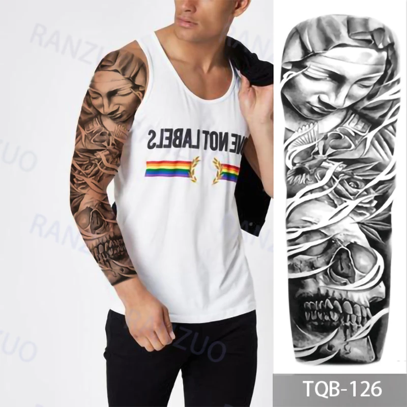 Tatuagem temporária impermeável para homens e mulheres, tatuagem falsa, crânio, lobo, rosa, moda