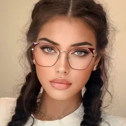Stylish Women Eyeglasses Frame Designer Brand Female Fashion Eyewear Optical Full Rim Cat Eye Alloy UV400 Prescription Spectacle