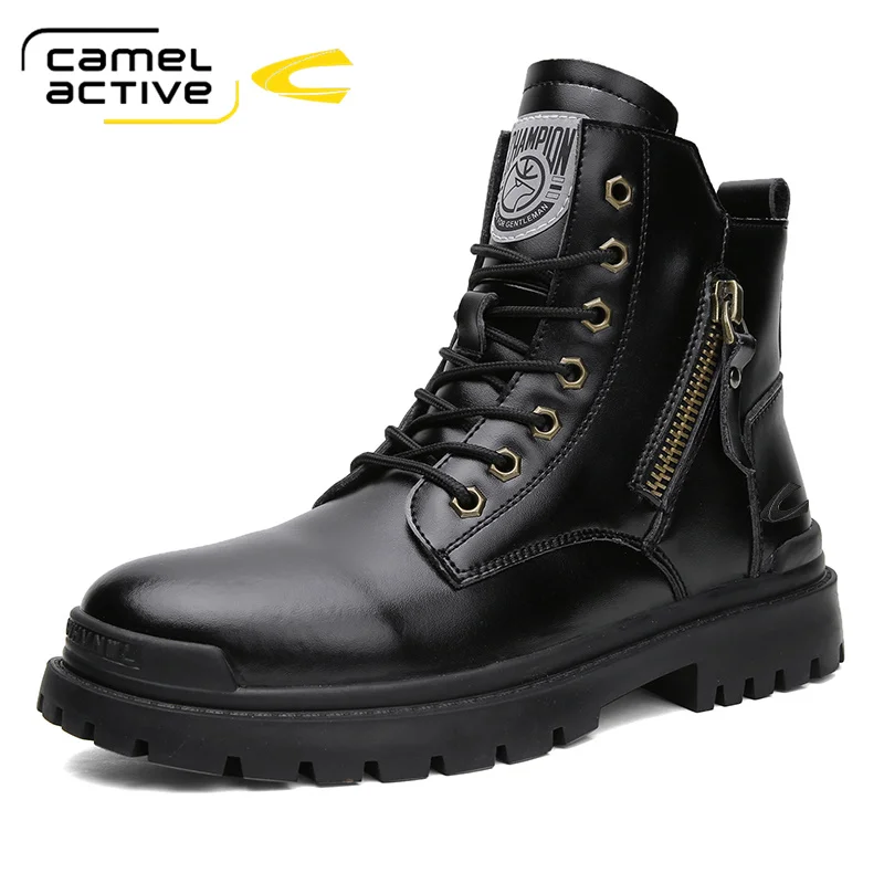 Camel Active Black Men\'s Boots Autumn Winter Shoes Men Platform Ankle Boots Fashion Casual Leather Boots Men Motorcycle Boots