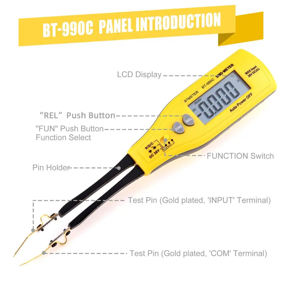 BT-990C Digital Capacitance Meter SMD Tester Resistance Meter Diode/Battery Test with Carry Box Power Battery Tester