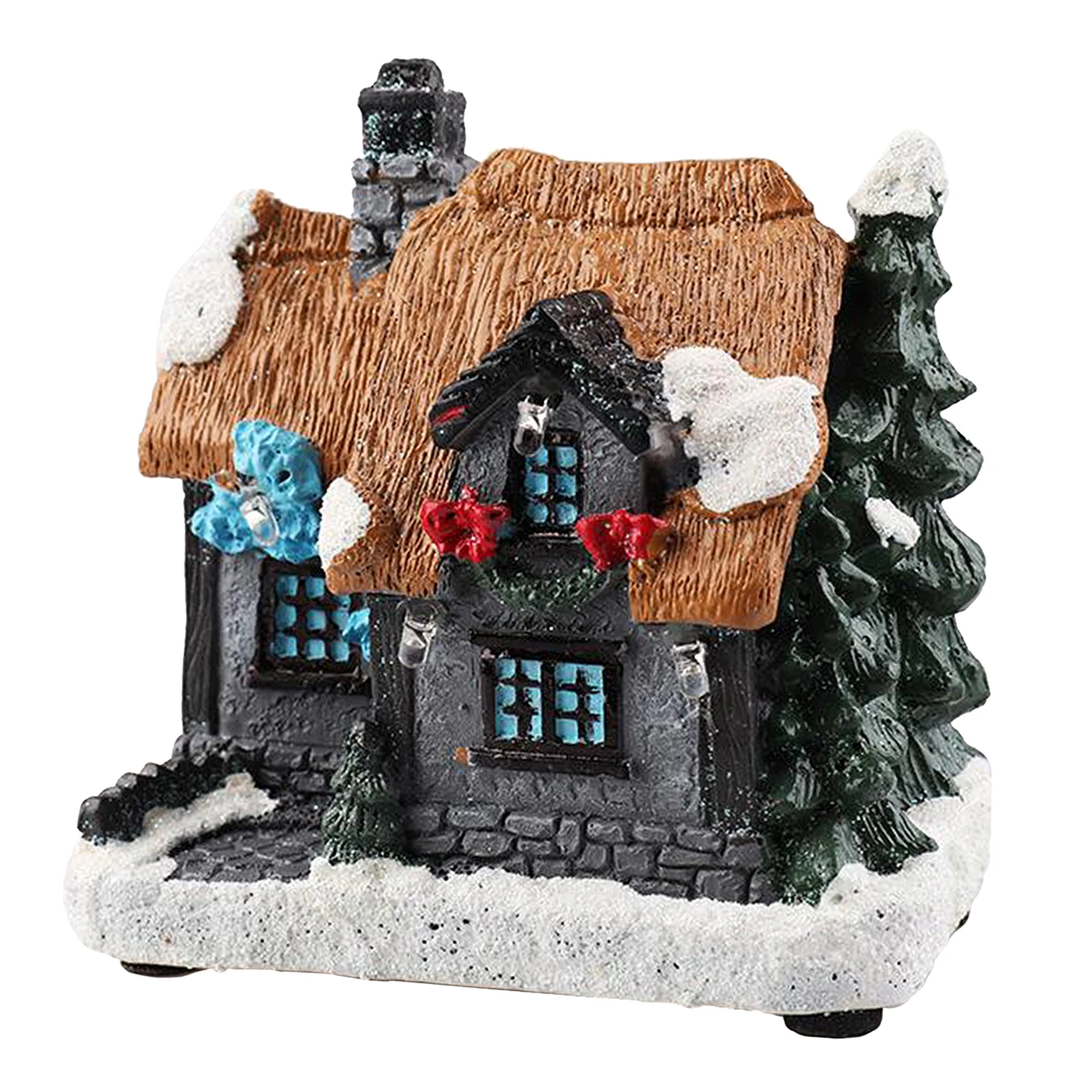 Resin Christmas Village House with Warm LED Light Holiday Gift Xmas Decoration Log Cabin Incense Burner Christmas Town Village