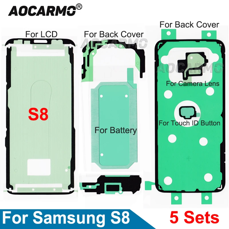 5Sets/Lot For Samsung Galaxy S8 SM-G9500 LCD Screen Back Battery Cover Camera Lens Full Set Waterproof Adhesive Sticker Glue