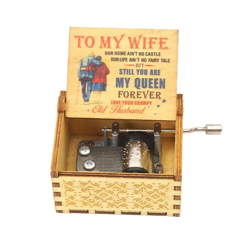 Wood Music Box for Wife,Hand Cranked Laser Engraved Vintage Musical Boxes Case Gifts for Birthday/Valentines Days/Thanksgiving